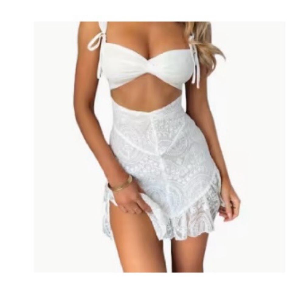 White Lace Tie-Back Summer Dress